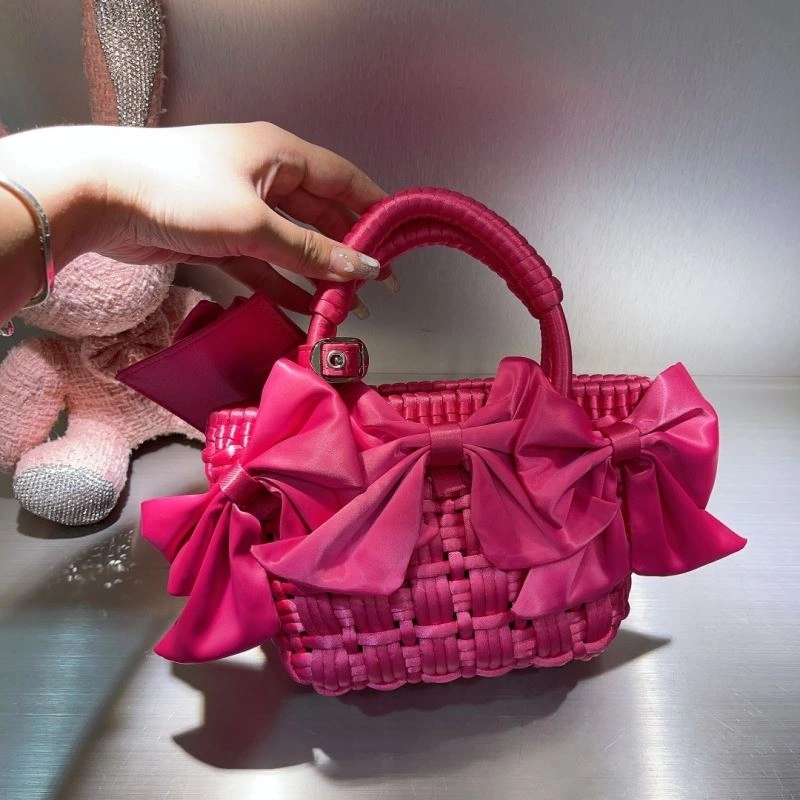 ModernLook Balenciaga Charming Rose Pink Bow Basket Bag with Braided Satin Strap 78553
