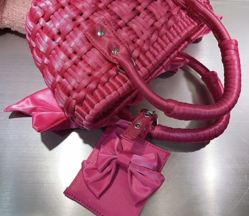 ModernLook Balenciaga Charming Rose Pink Bow Basket Bag with Braided Satin Strap 78553
