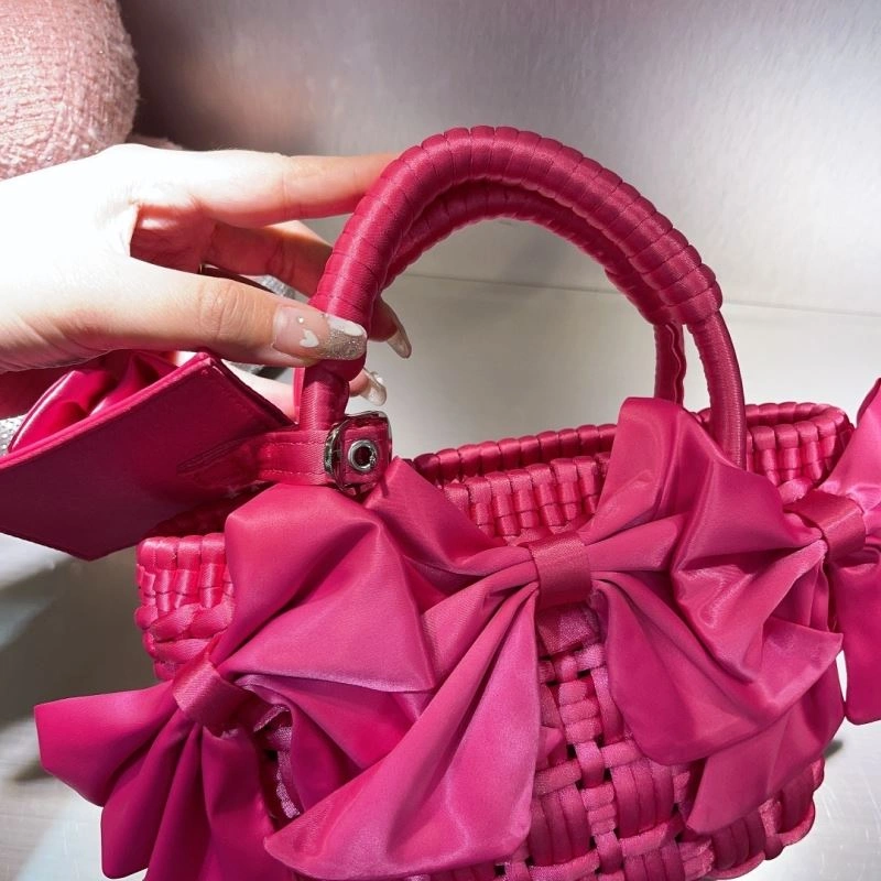 ModernLook Balenciaga Charming Rose Pink Bow Basket Bag with Braided Satin Strap 78553