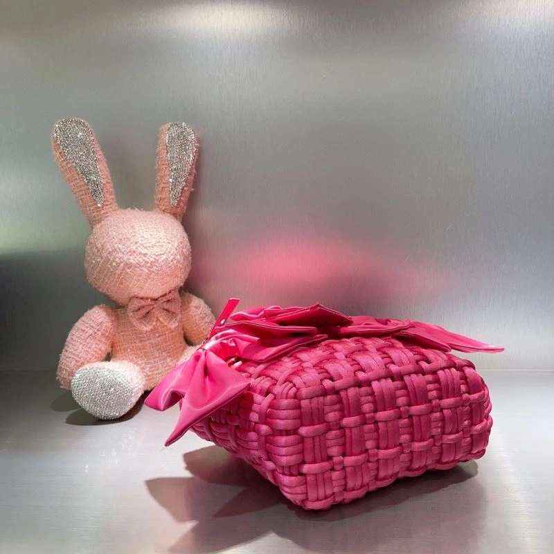 ModernLook Balenciaga Charming Rose Pink Bow Basket Bag with Braided Satin Strap 78553