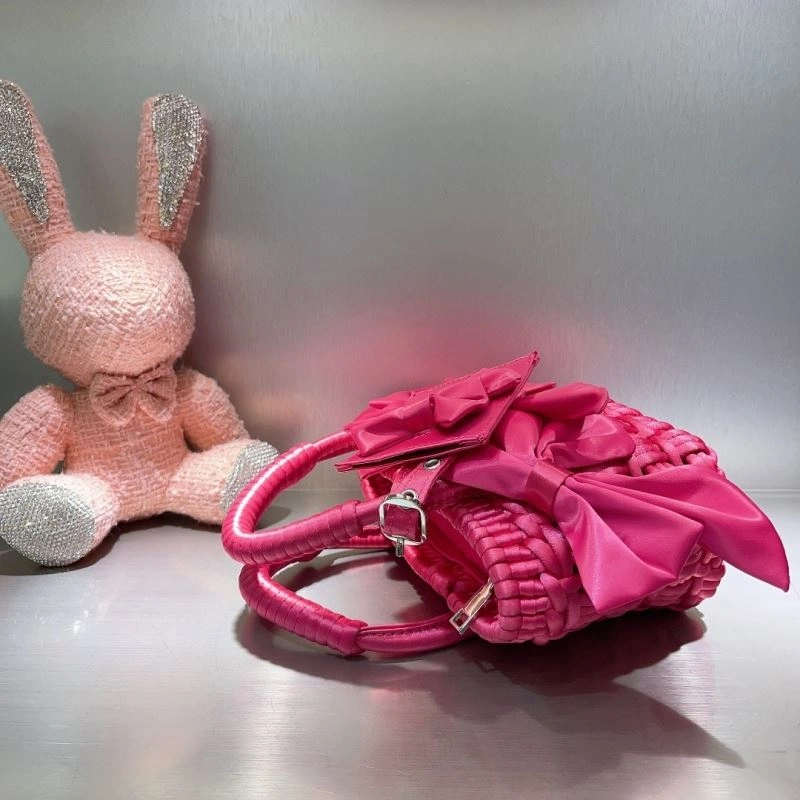 ModernLook Balenciaga Charming Rose Pink Bow Basket Bag with Braided Satin Strap 78553