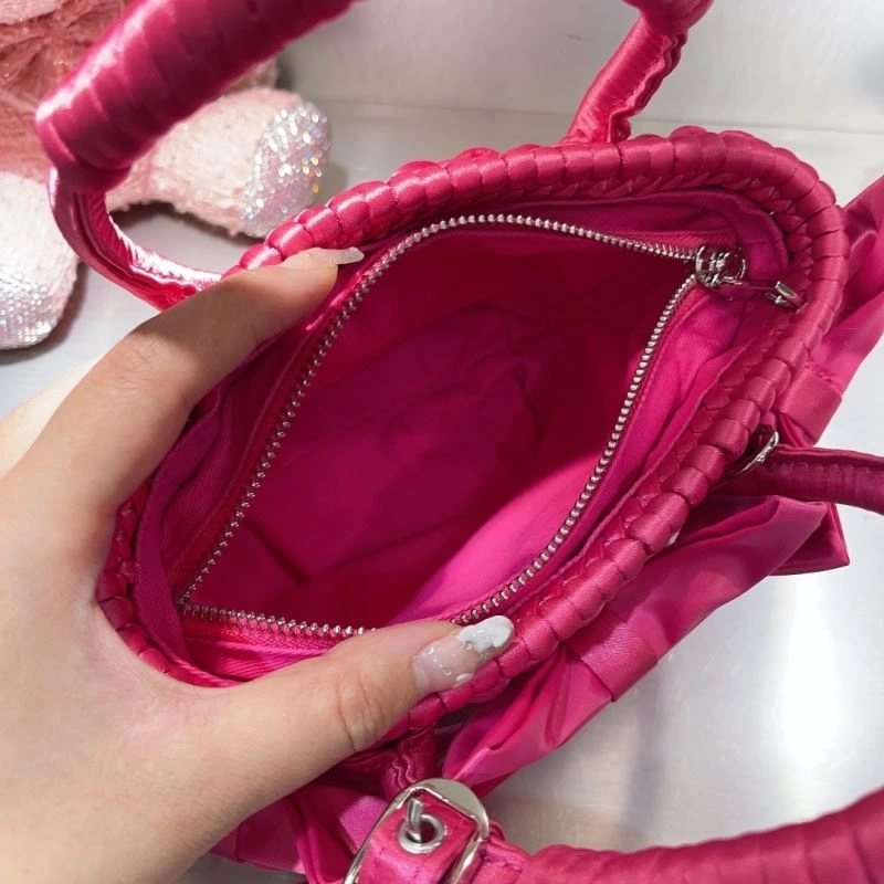 ModernLook Balenciaga Charming Rose Pink Bow Basket Bag with Braided Satin Strap 78553