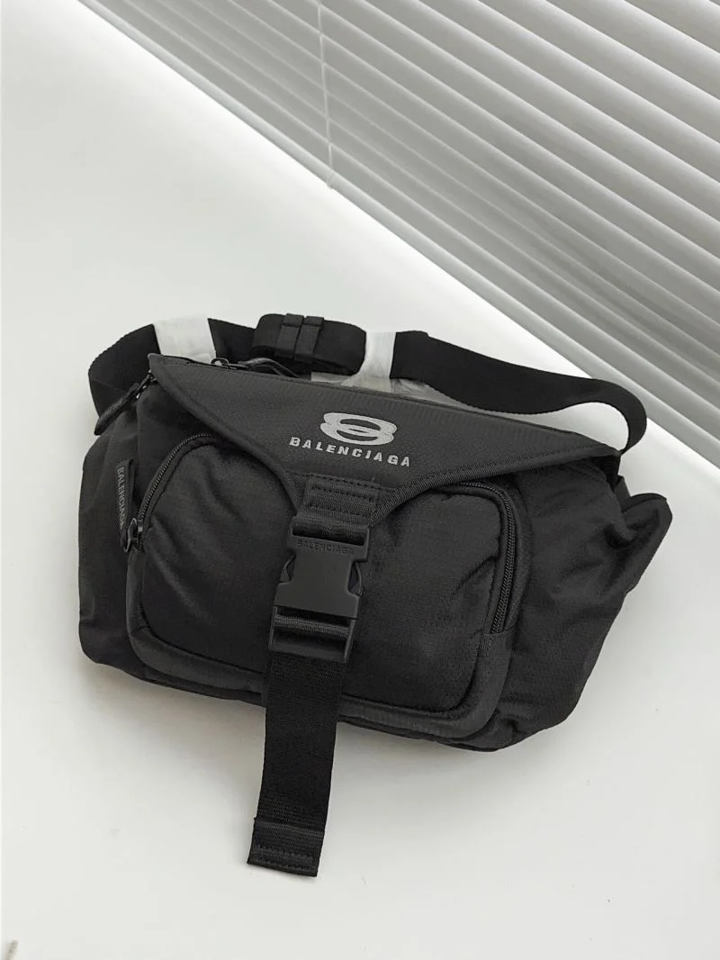 ComfortFit Balenciaga Checkered Nylon Flap Buckle Waist Chest Bag 38220