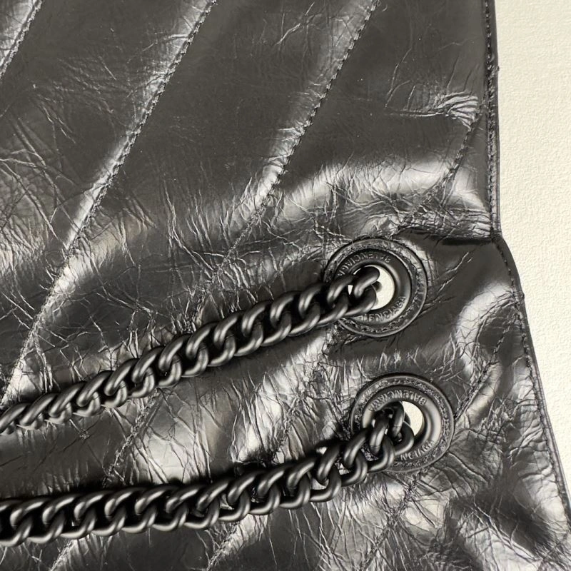 Balenciaga Chic Curved Crush Pleated Chain Bag -  Leather Style Cozy 67019