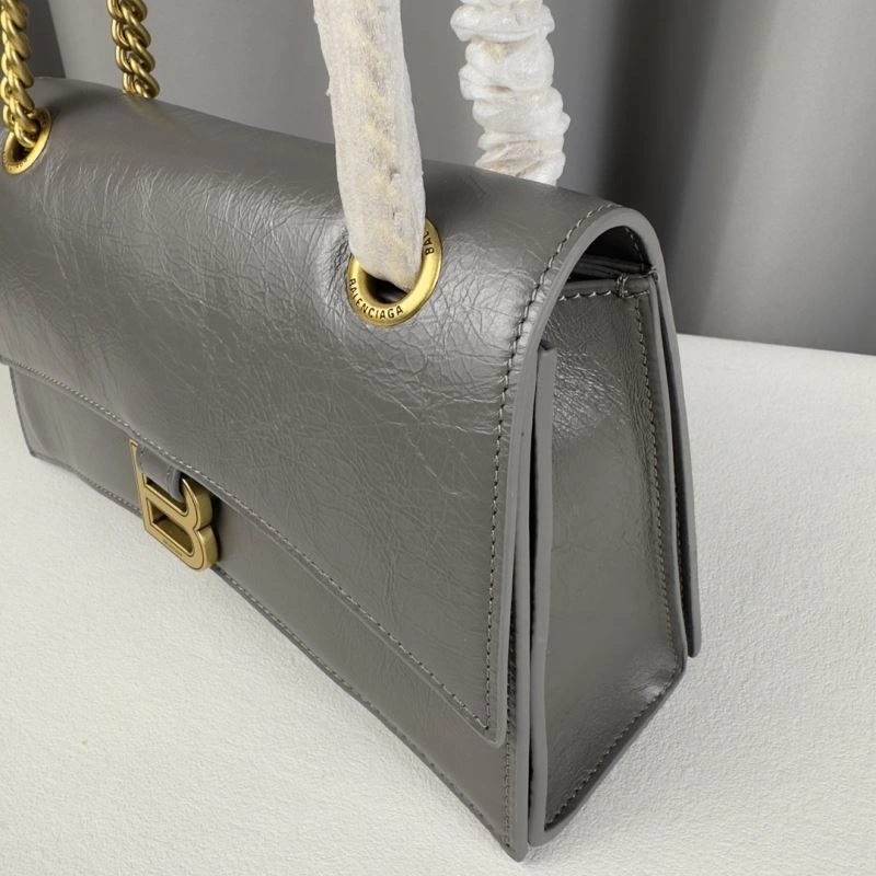 Attractive Balenciaga  Gray Pleated Hourglass Quilted Chain Bag 75292