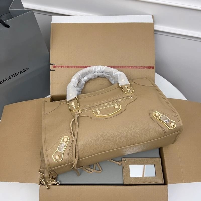 Balenciaga  Apricot Goat Leather Motorcycle Bag with Gold Buckle Affordable 66963