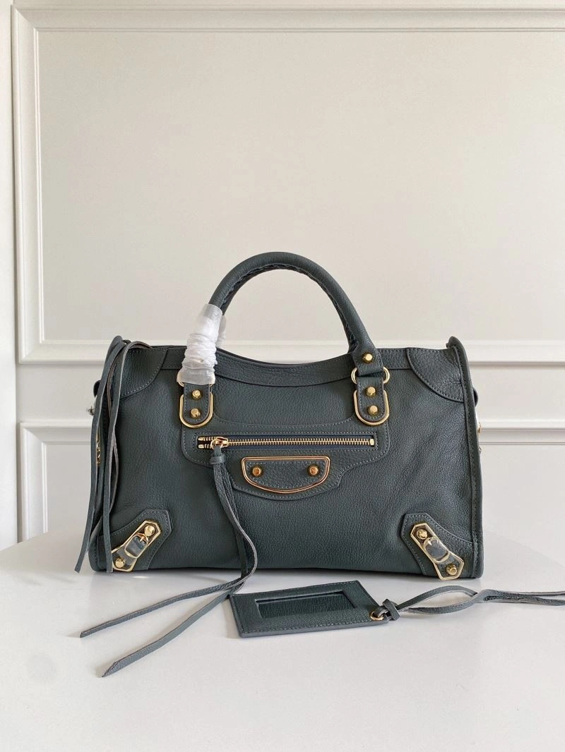 Seasonal Balenciaga  Gray-Blue Goat Leather Motorcycle Bag with Mirror 66935