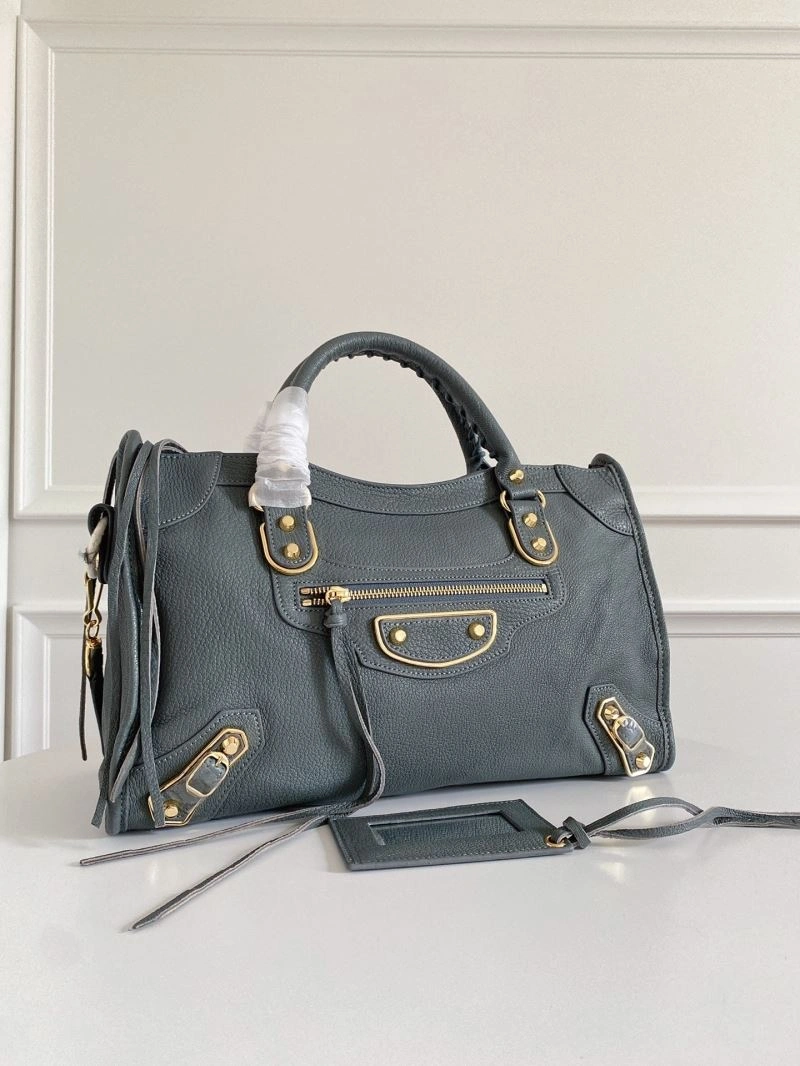Seasonal Balenciaga  Gray-Blue Goat Leather Motorcycle Bag with Mirror 66935