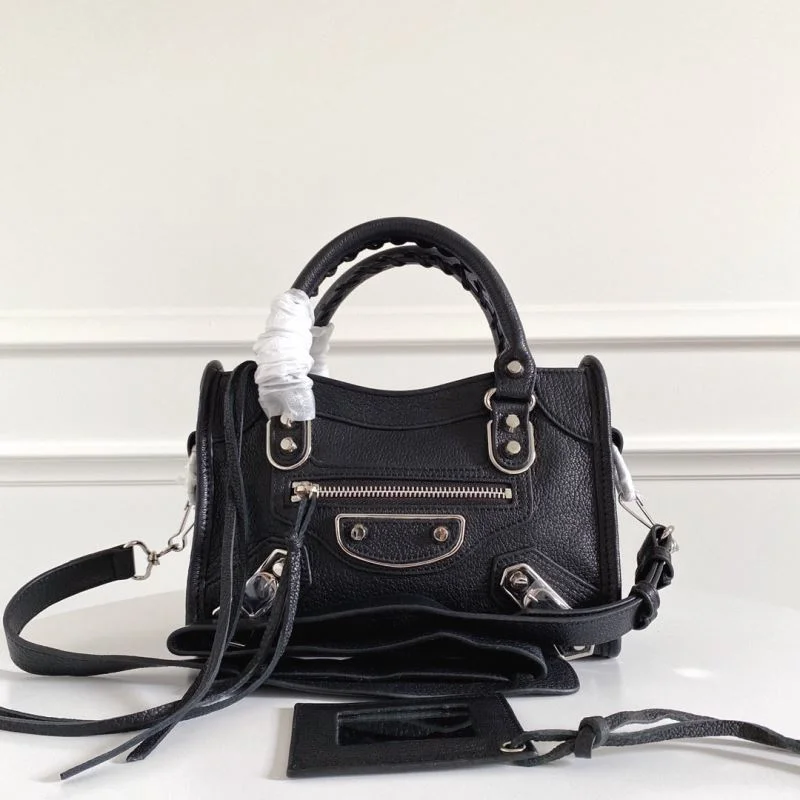SmoothTexture Balenciaga  Italian Goat Leather Motorcycle Bag with Silver Buckle 38307