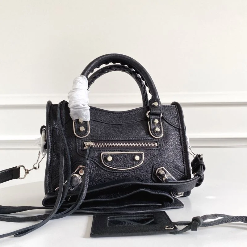SmoothTexture Balenciaga  Italian Goat Leather Motorcycle Bag with Silver Buckle 38307