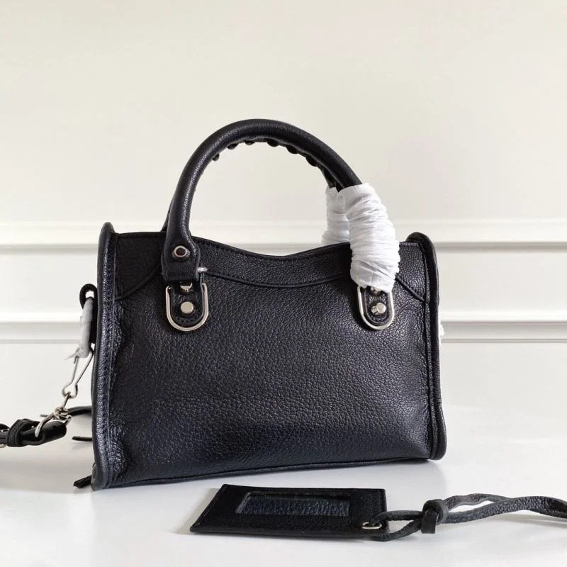 SmoothTexture Balenciaga  Italian Goat Leather Motorcycle Bag with Silver Buckle 38307
