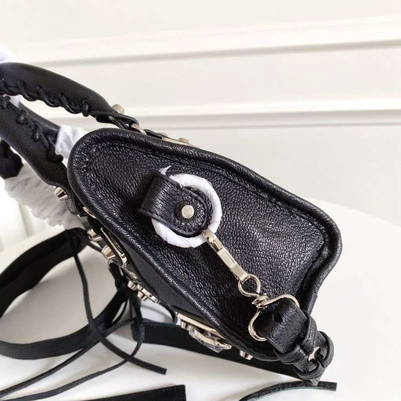SmoothTexture Balenciaga  Italian Goat Leather Motorcycle Bag with Silver Buckle 38307