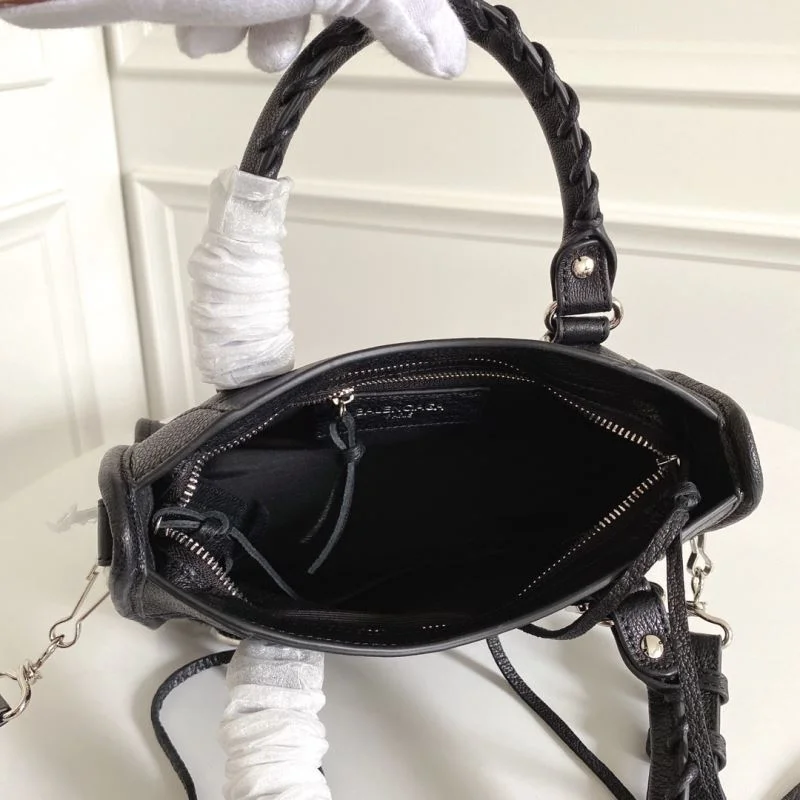 SmoothTexture Balenciaga  Italian Goat Leather Motorcycle Bag with Silver Buckle 38307