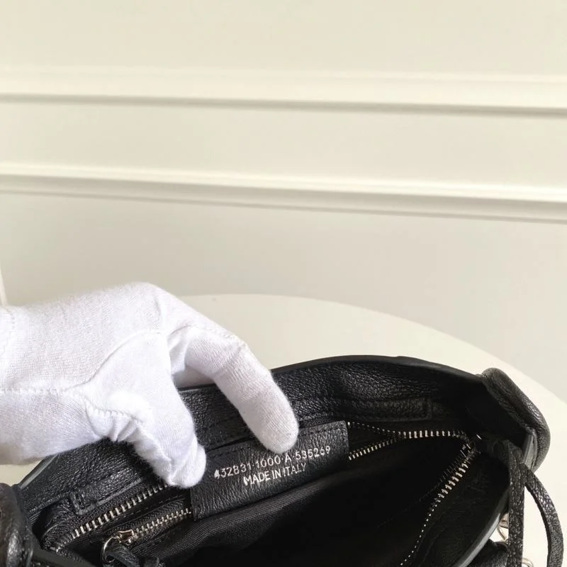 SmoothTexture Balenciaga  Italian Goat Leather Motorcycle Bag with Silver Buckle 38307