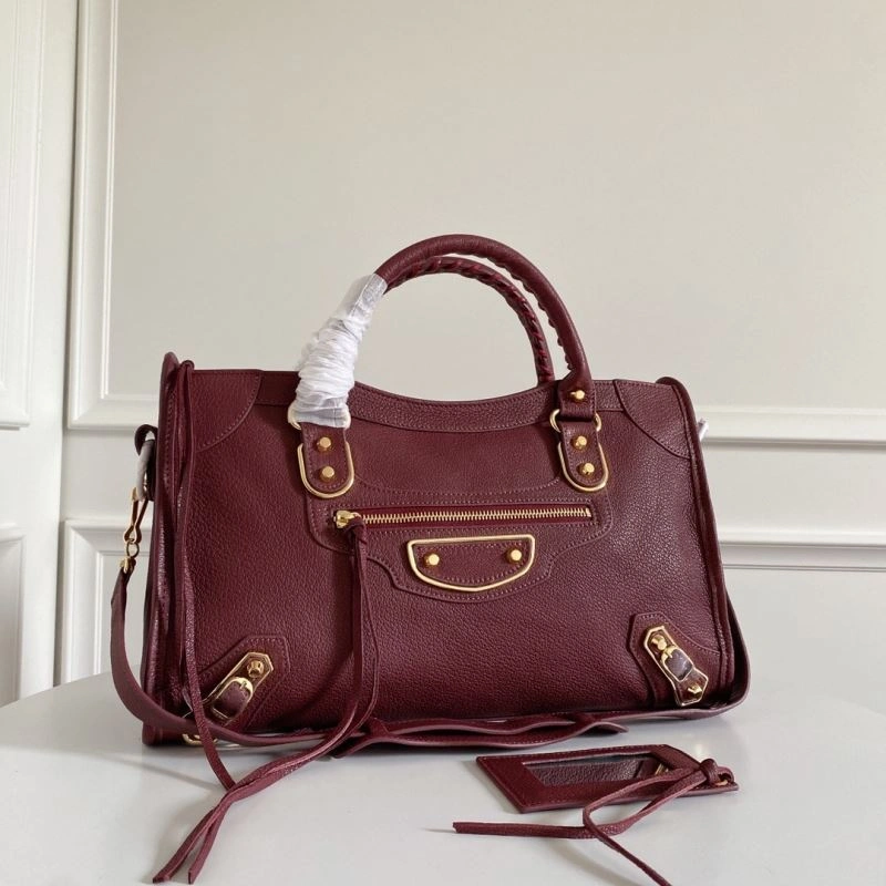 Balenciaga  Italian Goat Leather Wine Red Motorcycle Bag RelaxedFit 66929