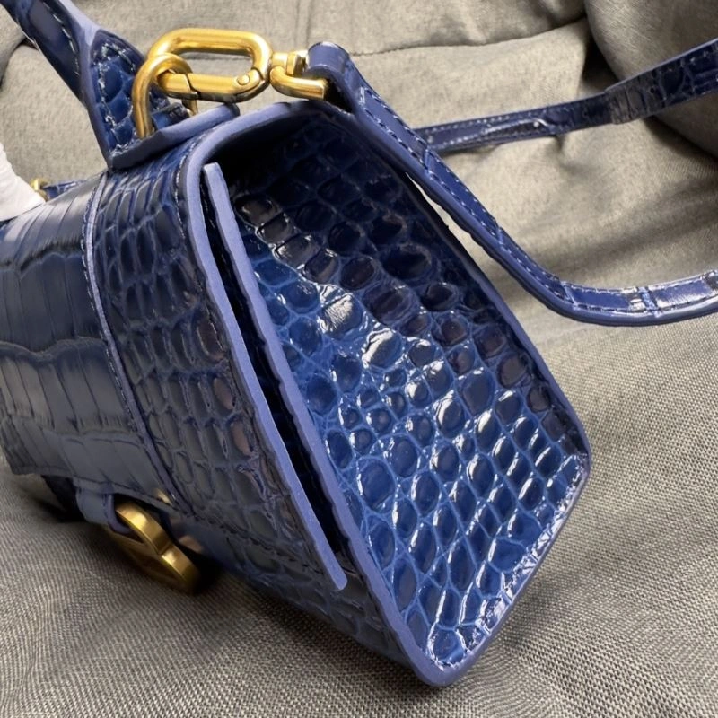 Balenciaga Cobalt Blue Croc-Pattern Hourglass XS Bag TimelessDesign 70038