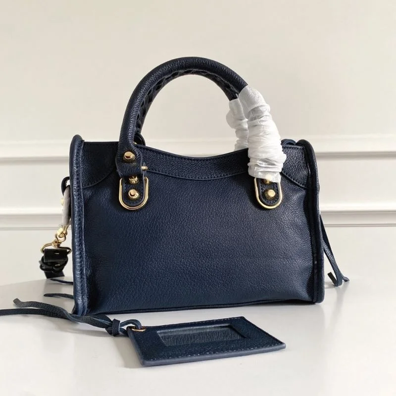 GoAnywhere Balenciaga Cobalt Blue Goat Leather Motorcycle Bag with Gold Buckle 38300