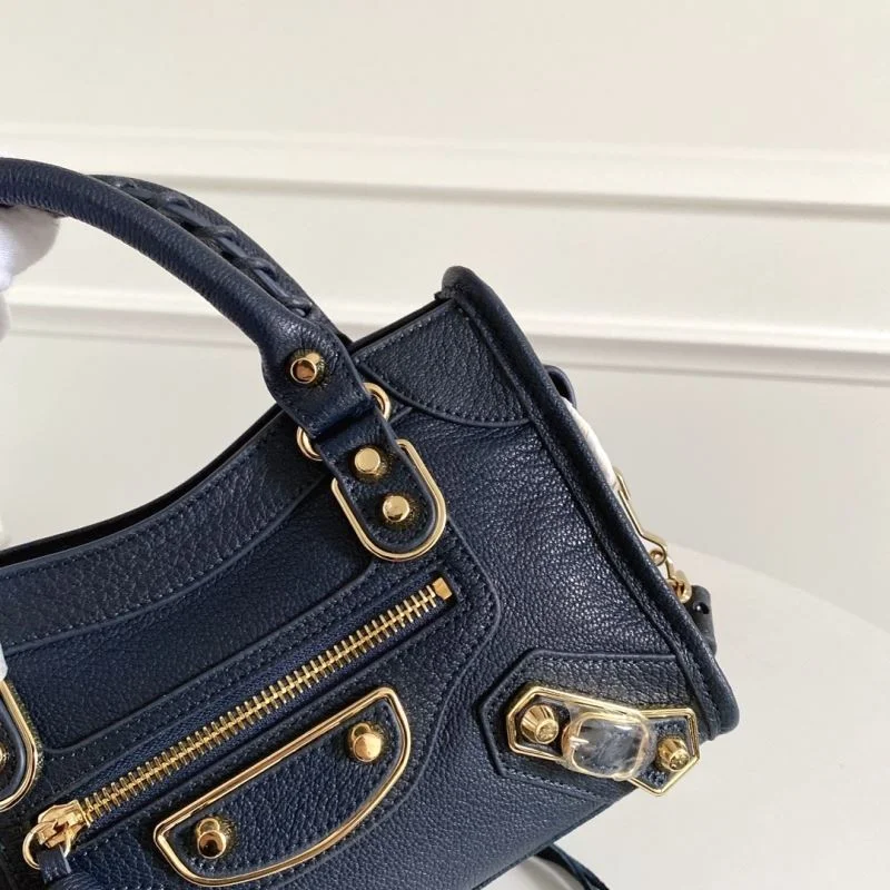 GoAnywhere Balenciaga Cobalt Blue Goat Leather Motorcycle Bag with Gold Buckle 38300