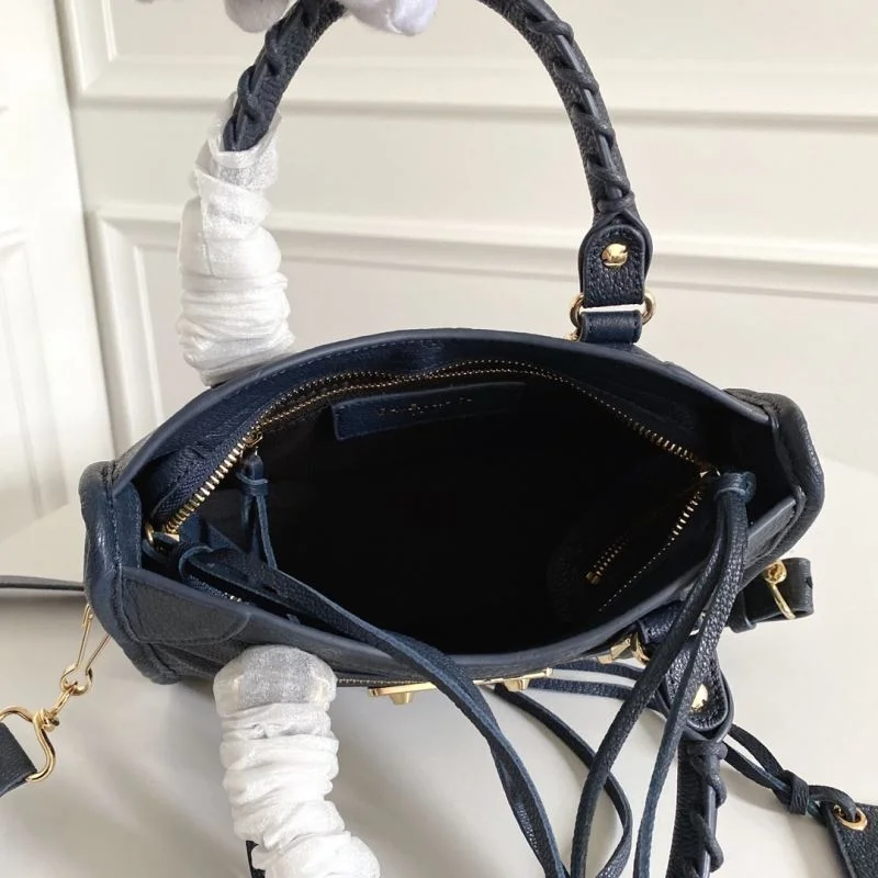 GoAnywhere Balenciaga Cobalt Blue Goat Leather Motorcycle Bag with Gold Buckle 38300