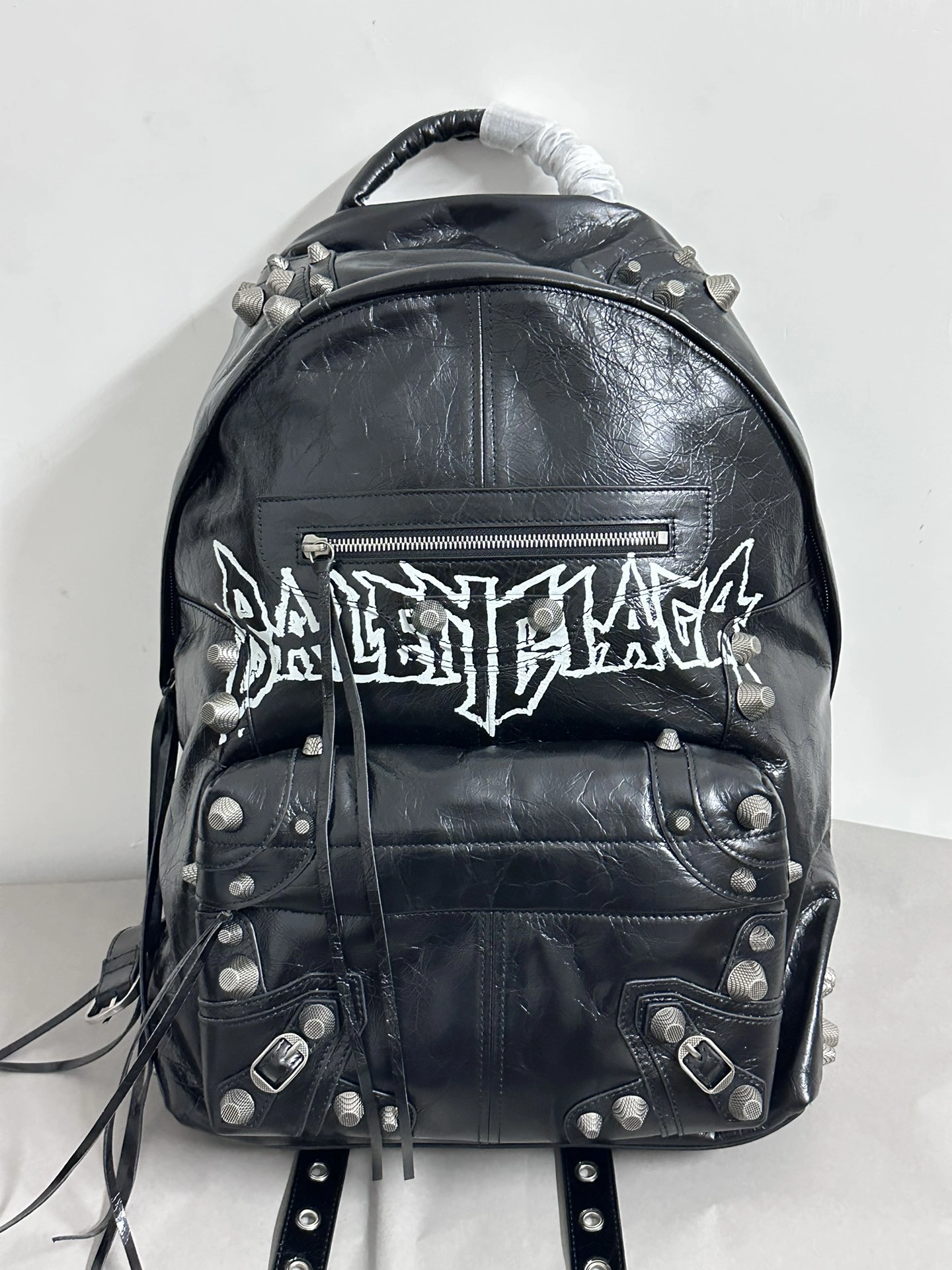 Balenciaga Cool Cagole Studded Graffiti Backpack in Cracked Lambskin Trendy 64699