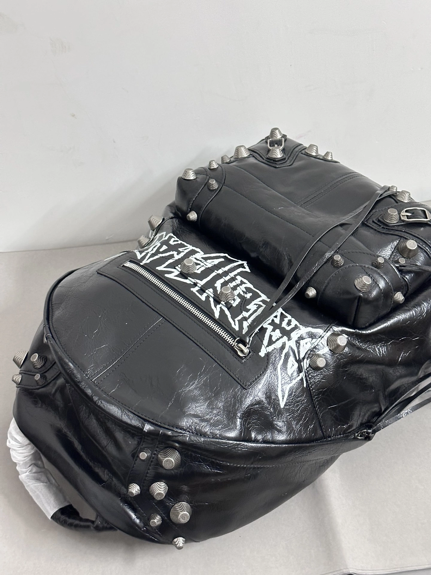 Balenciaga Cool Cagole Studded Graffiti Backpack in Cracked Lambskin Trendy 64699
