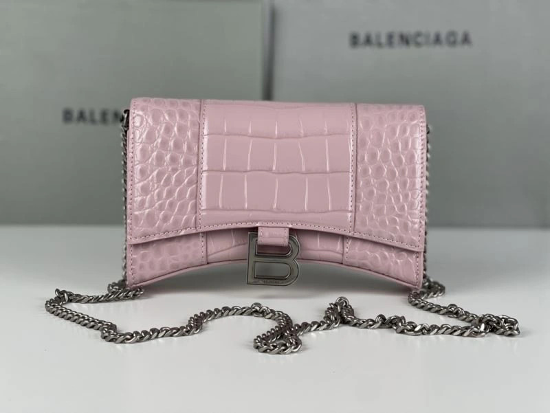 Balenciaga Crocodile Bean Paste Pink Hourglass Chain Bag with Silver Buckle Stretchable 78701