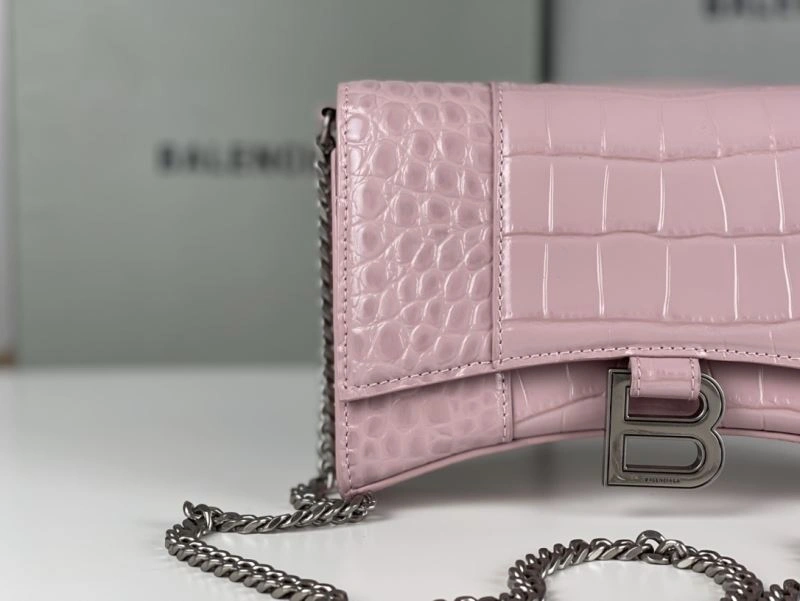 Balenciaga Crocodile Bean Paste Pink Hourglass Chain Bag with Silver Buckle Stretchable 78701