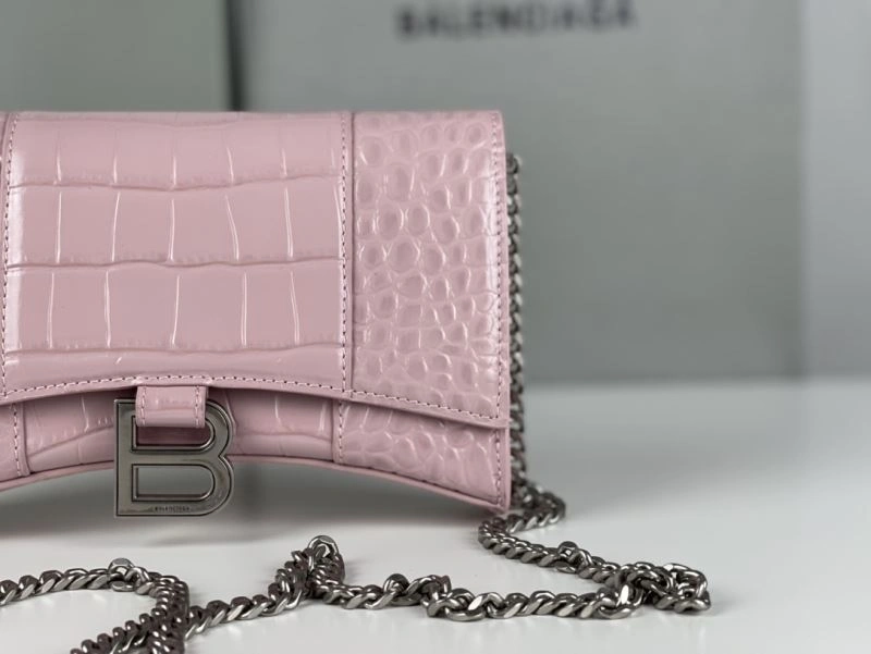 Balenciaga Crocodile Bean Paste Pink Hourglass Chain Bag with Silver Buckle Stretchable 78701