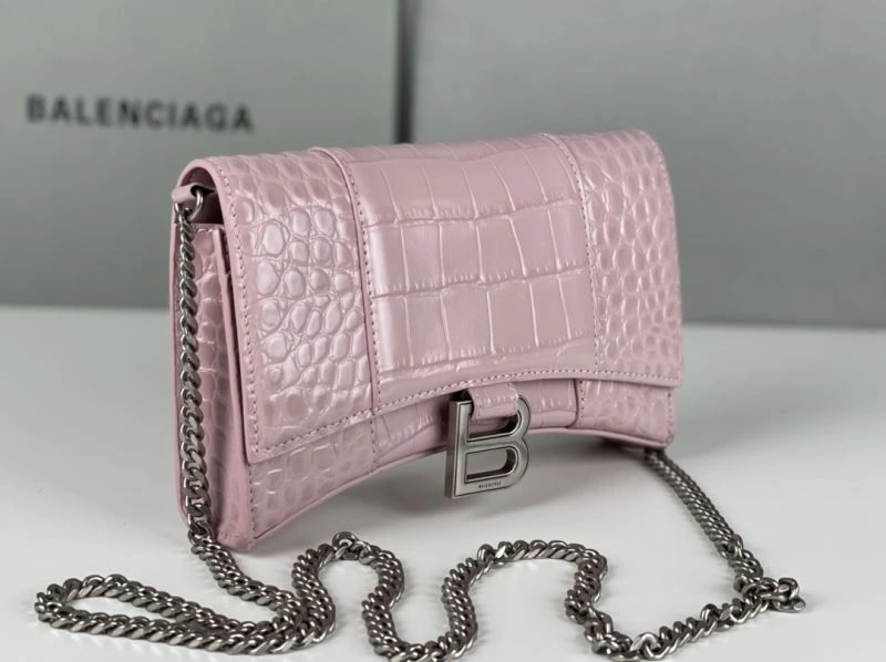 Balenciaga Crocodile Bean Paste Pink Hourglass Chain Bag with Silver Buckle Stretchable 78701