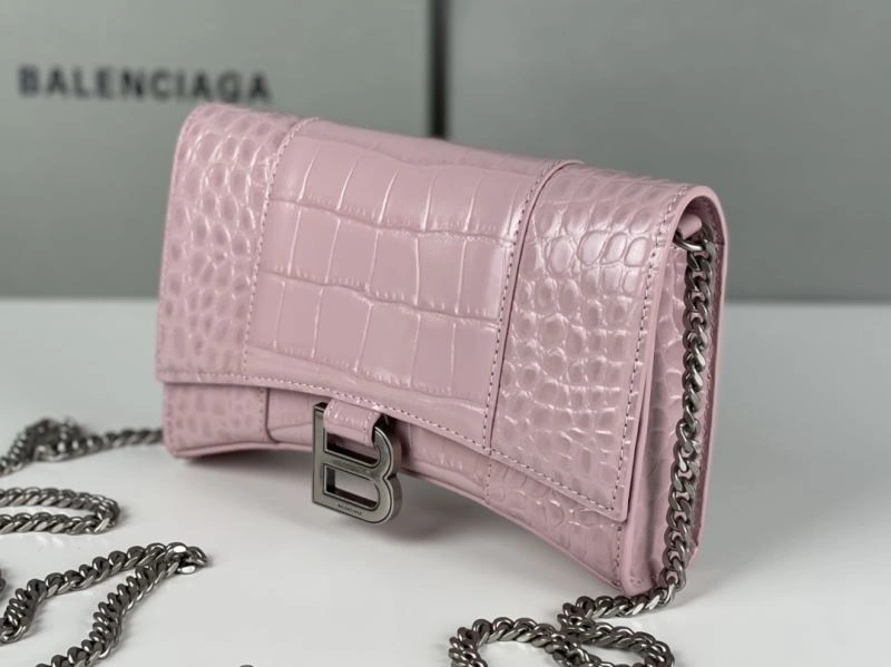 Balenciaga Crocodile Bean Paste Pink Hourglass Chain Bag with Silver Buckle Stretchable 78701