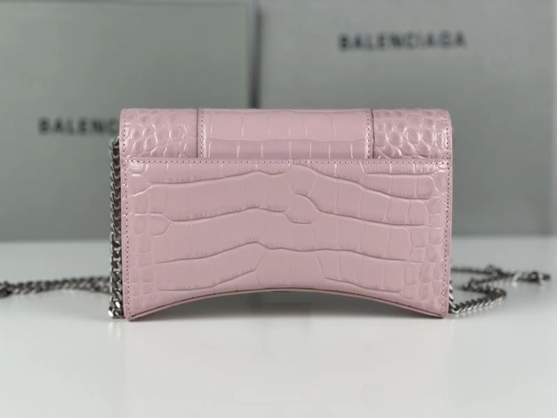 Balenciaga Crocodile Bean Paste Pink Hourglass Chain Bag with Silver Buckle Stretchable 78701