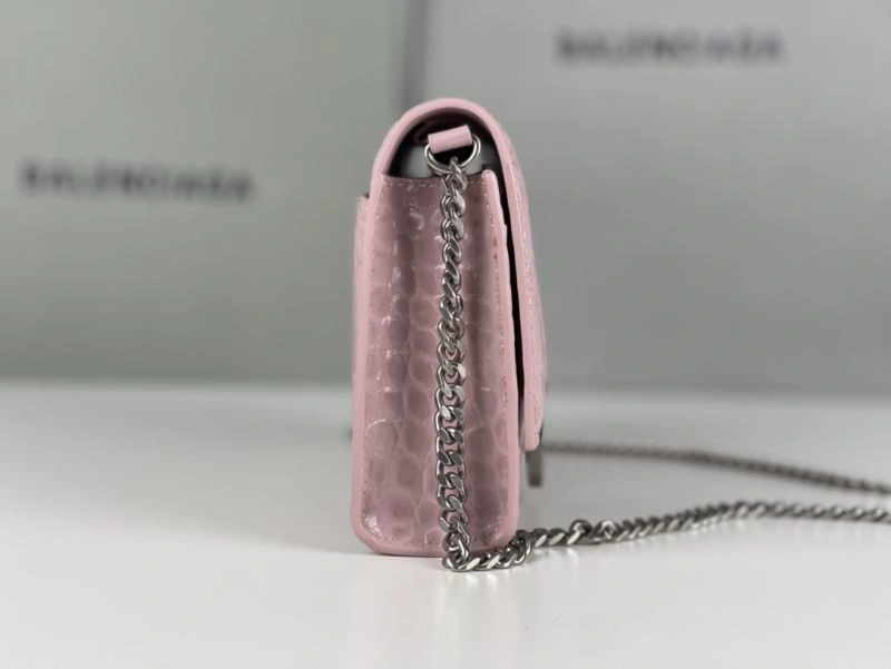 Balenciaga Crocodile Bean Paste Pink Hourglass Chain Bag with Silver Buckle Stretchable 78701