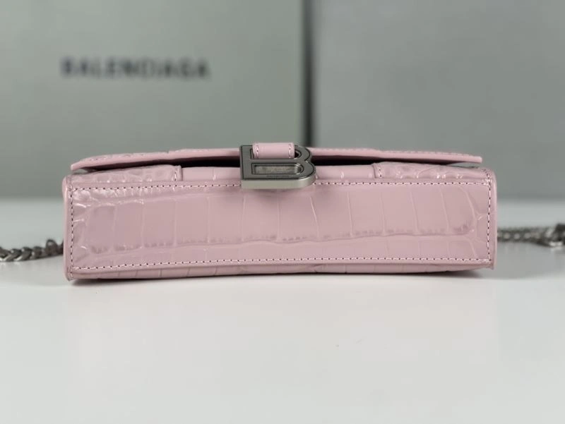 Balenciaga Crocodile Bean Paste Pink Hourglass Chain Bag with Silver Buckle Stretchable 78701