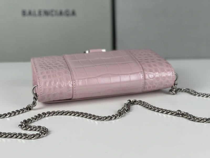 Balenciaga Crocodile Bean Paste Pink Hourglass Chain Bag with Silver Buckle Stretchable 78701