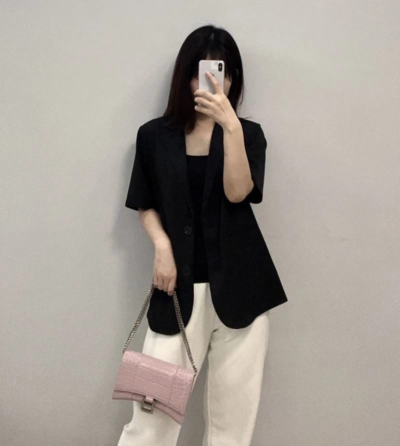 Balenciaga Crocodile Bean Paste Pink Hourglass Chain Bag with Silver Buckle Stretchable 78701