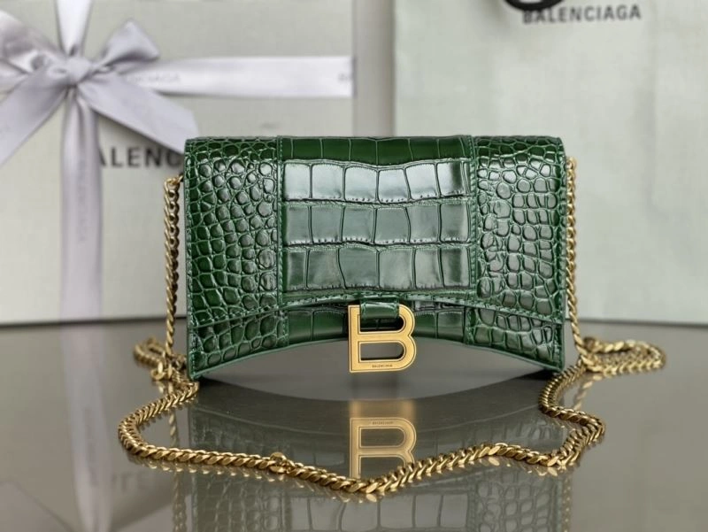 Neat Balenciaga Crocodile Dark Green Hourglass Chain Bag 78698