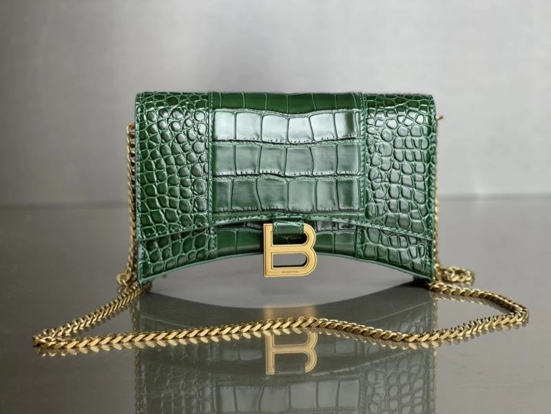 Neat Balenciaga Crocodile Dark Green Hourglass Chain Bag 78698