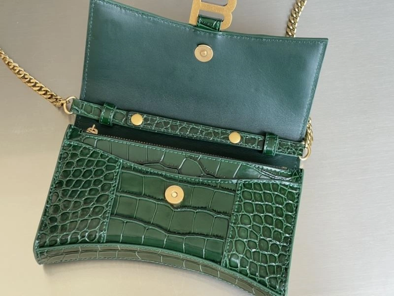 Neat Balenciaga Crocodile Dark Green Hourglass Chain Bag 78698
