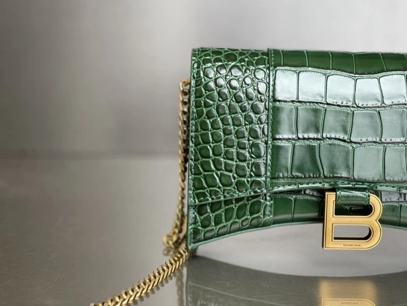 Neat Balenciaga Crocodile Dark Green Hourglass Chain Bag 78698