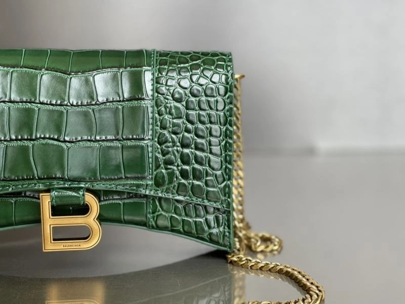 Neat Balenciaga Crocodile Dark Green Hourglass Chain Bag 78698