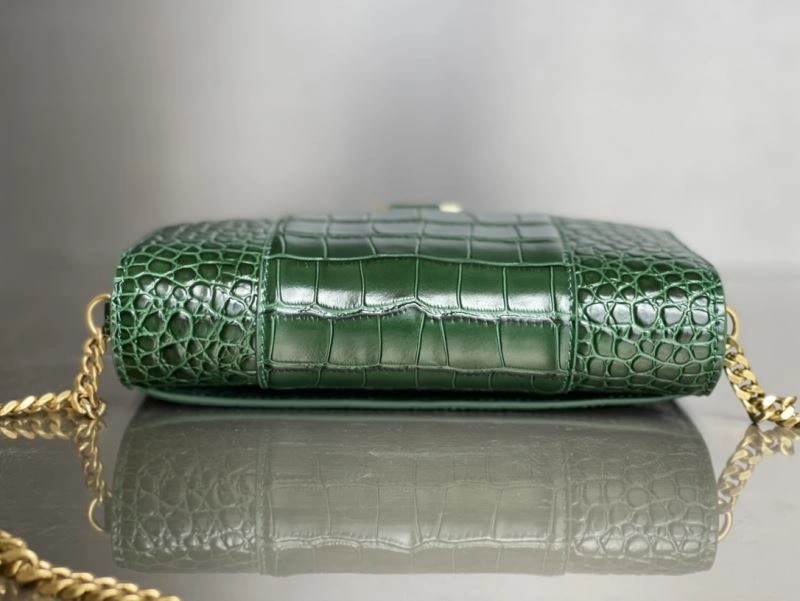 Neat Balenciaga Crocodile Dark Green Hourglass Chain Bag 78698