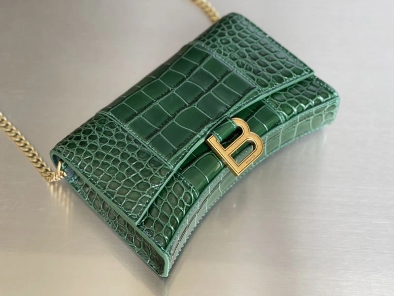 Neat Balenciaga Crocodile Dark Green Hourglass Chain Bag 78698
