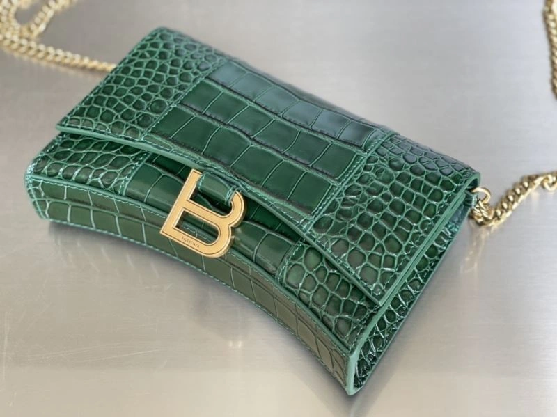 Neat Balenciaga Crocodile Dark Green Hourglass Chain Bag 78698