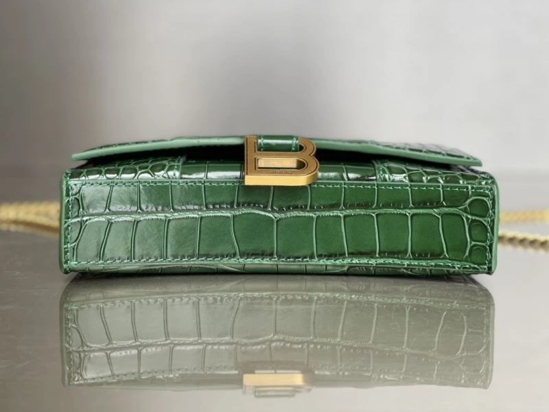 Neat Balenciaga Crocodile Dark Green Hourglass Chain Bag 78698