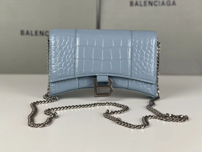 Durable Balenciaga Crocodile Gray Blue Hourglass Chain Bag 78697