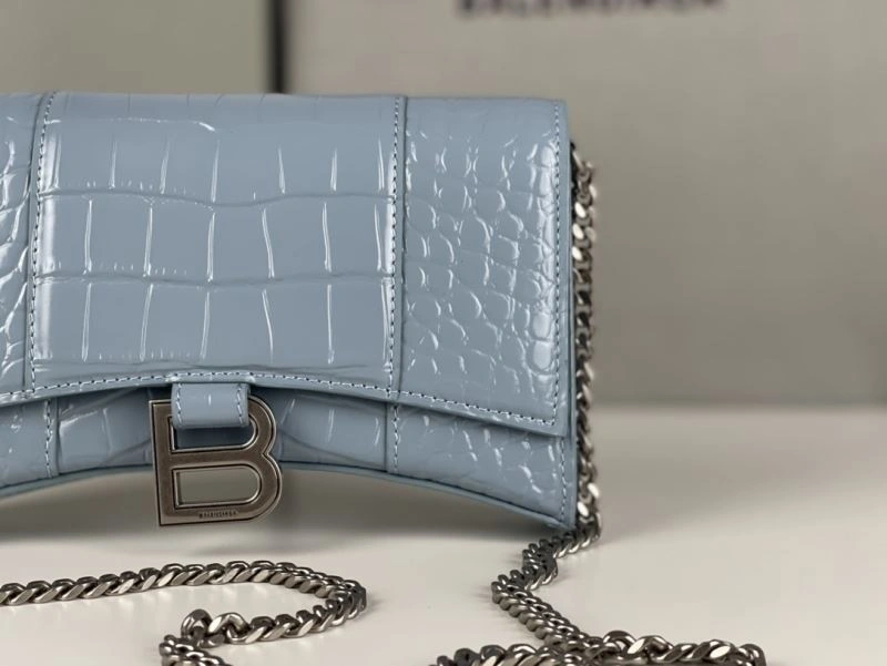 Durable Balenciaga Crocodile Gray Blue Hourglass Chain Bag 78697