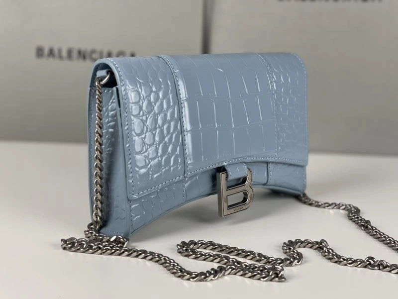 Durable Balenciaga Crocodile Gray Blue Hourglass Chain Bag 78697