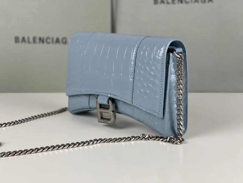 Durable Balenciaga Crocodile Gray Blue Hourglass Chain Bag 78697