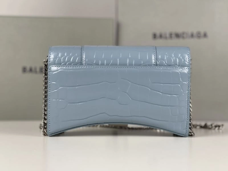 Durable Balenciaga Crocodile Gray Blue Hourglass Chain Bag 78697