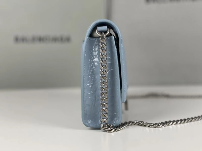 Durable Balenciaga Crocodile Gray Blue Hourglass Chain Bag 78697